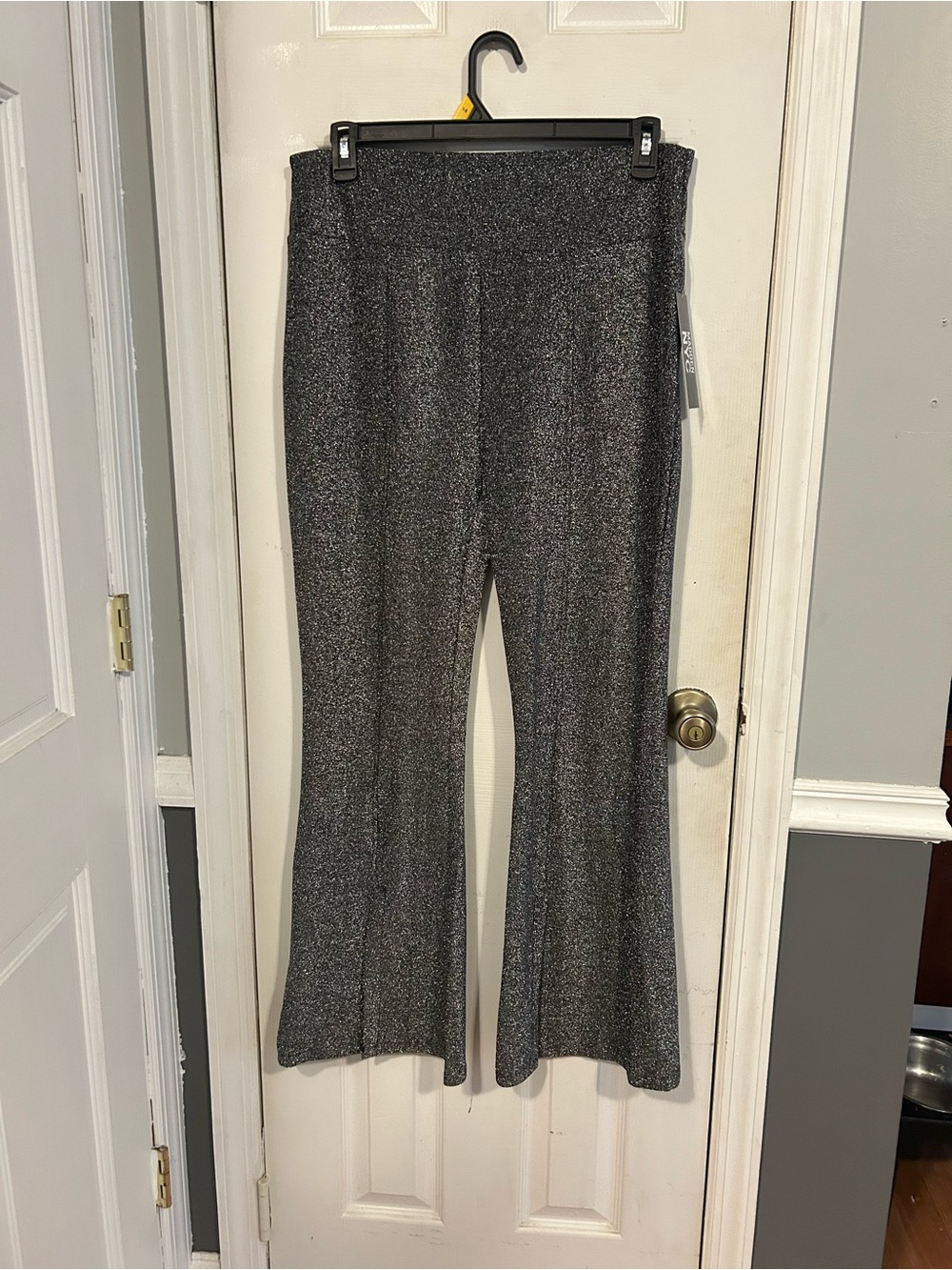 NWT High-Rise Metallic Gray Flare Knit Pants